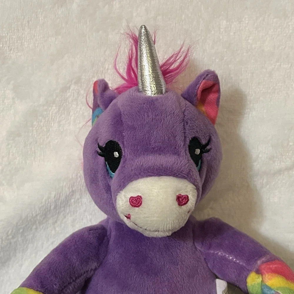 Build a Bear Workshop Mini Purple Rainbow Unicorn Zipper Back Pouch w/ Heart